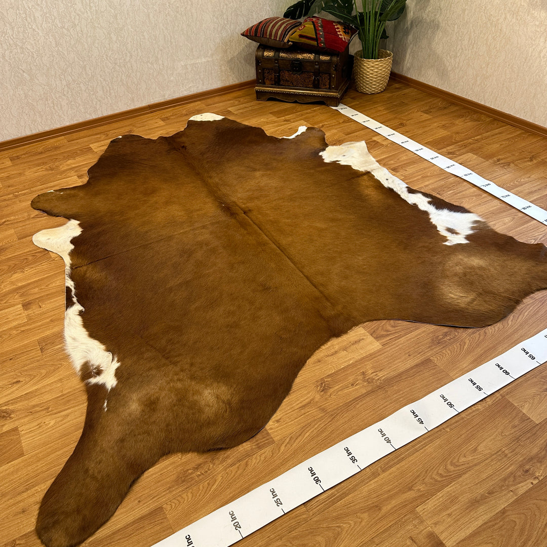 Genuine Light Brown White Cowhide Rug 94x103