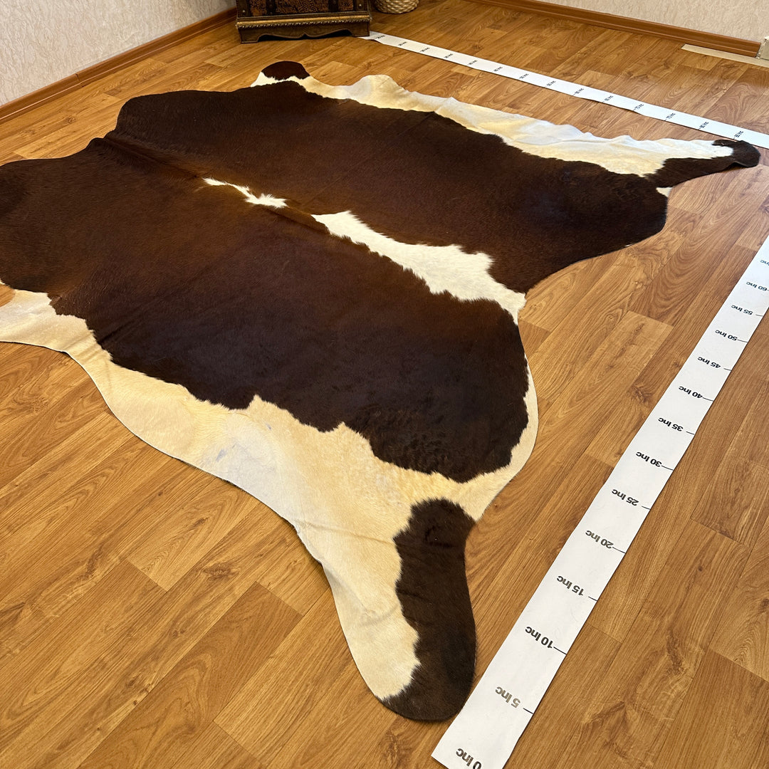 Genuine Tan Brown White Cowhide Rug 90x92