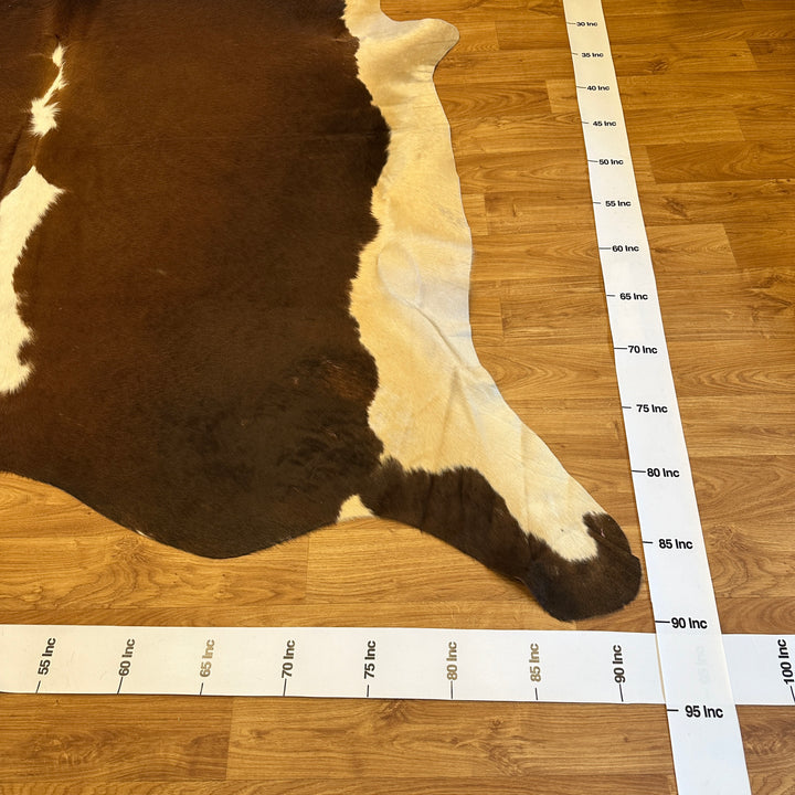 Genuine Tan Brown White Cowhide Rug 90x92