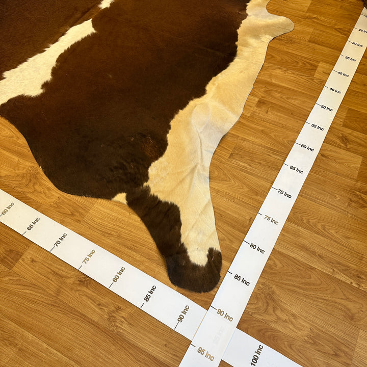 Genuine Tan Brown White Cowhide Rug 90x92