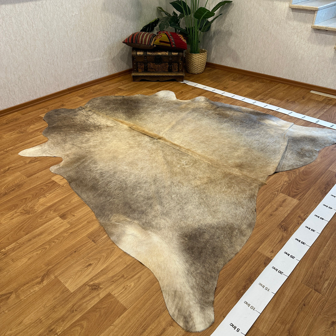 Genuine Beige Gray Cream Cowhide Rug 85x92