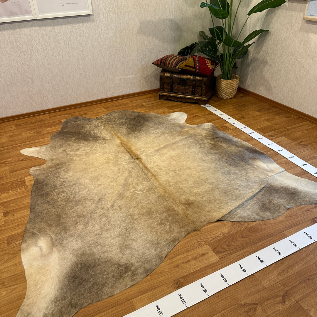 Genuine Beige Gray Cream Cowhide Rug 85x92