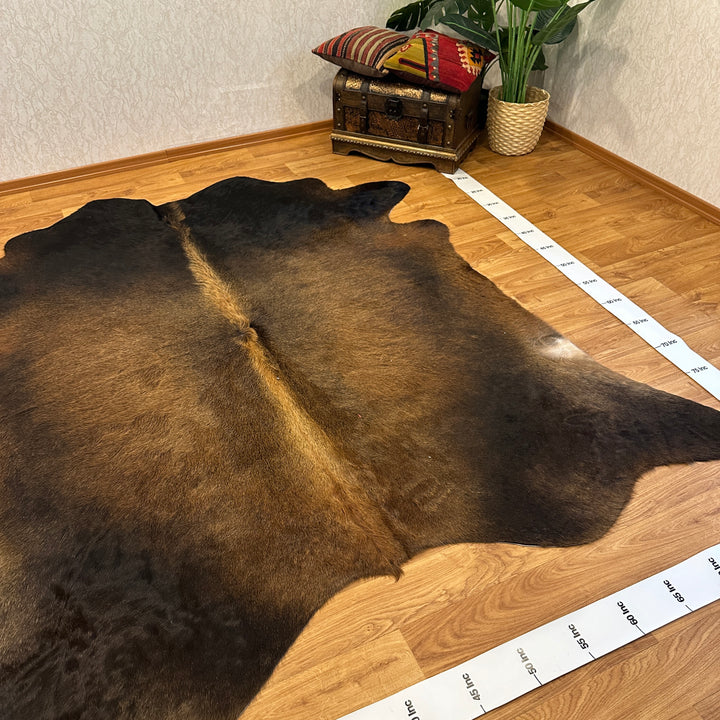 Genuine Black Brown Cowhide Rug 86x86