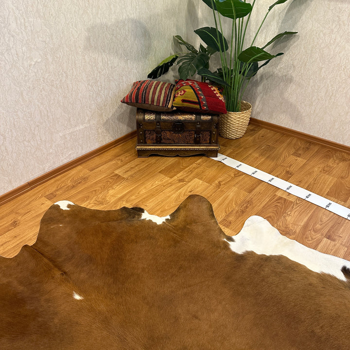 Genuine Brown White Cowhide Rug 95x103