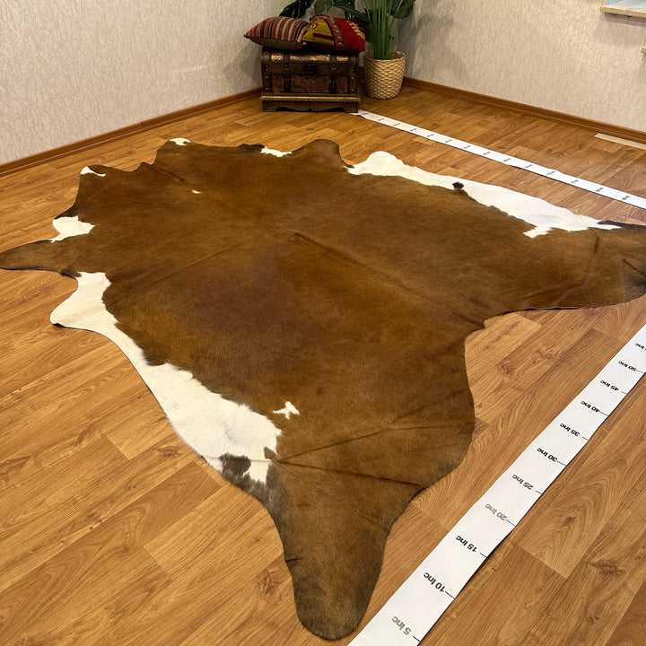 Genuine Brown White Cowhide Rug 95x103