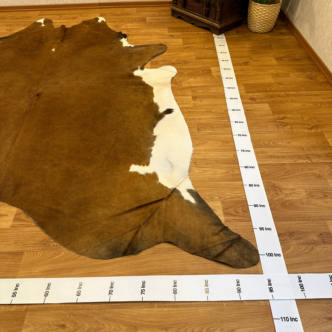 Genuine Brown White Cowhide Rug 95x103