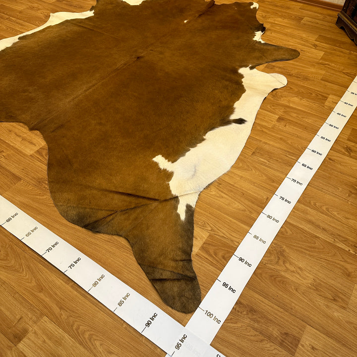 Genuine Brown White Cowhide Rug 95x103