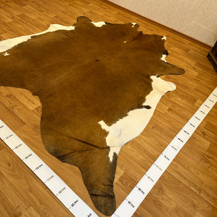 Genuine Brown White Cowhide Rug 95x103