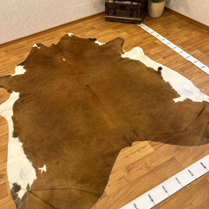 Genuine Brown White Cowhide Rug 95x103