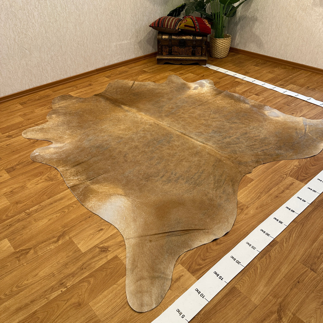 Genuine Beige Brown Cream Cowhide Rug 90x92