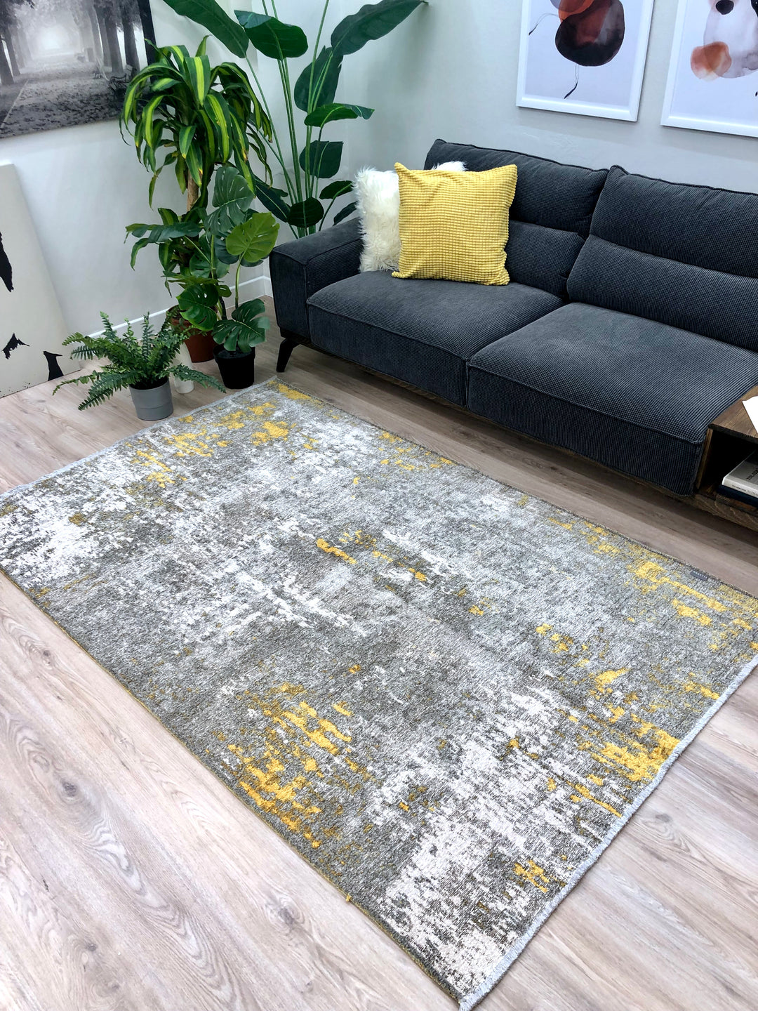 Reversible Abstract Beige Gray Washable Area Rugs