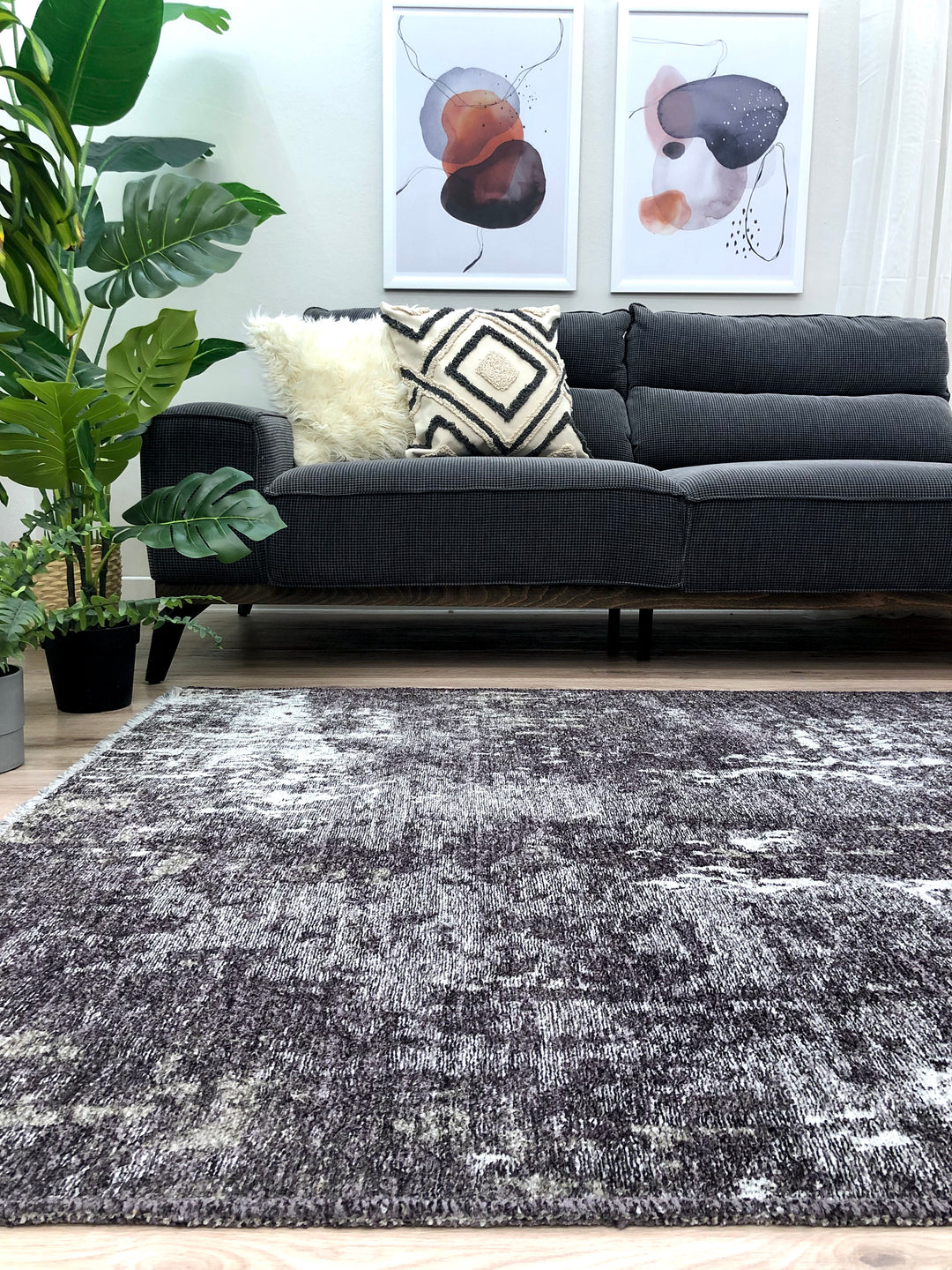 Reversible Abstract Beige Gray Washable Area Rugs