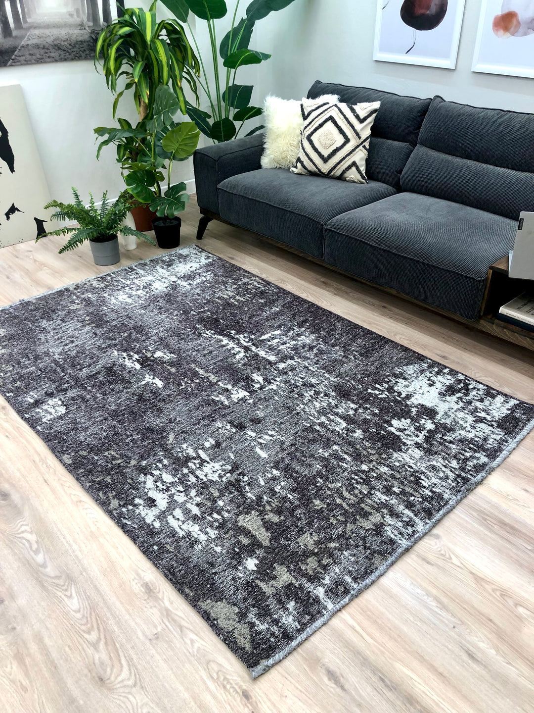 Reversible Abstract Dark Gray Light Gray Washable Area Rugs