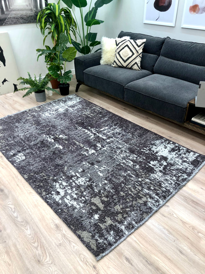 Reversible Abstract Dark Gray Light Gray Washable Area Rugs