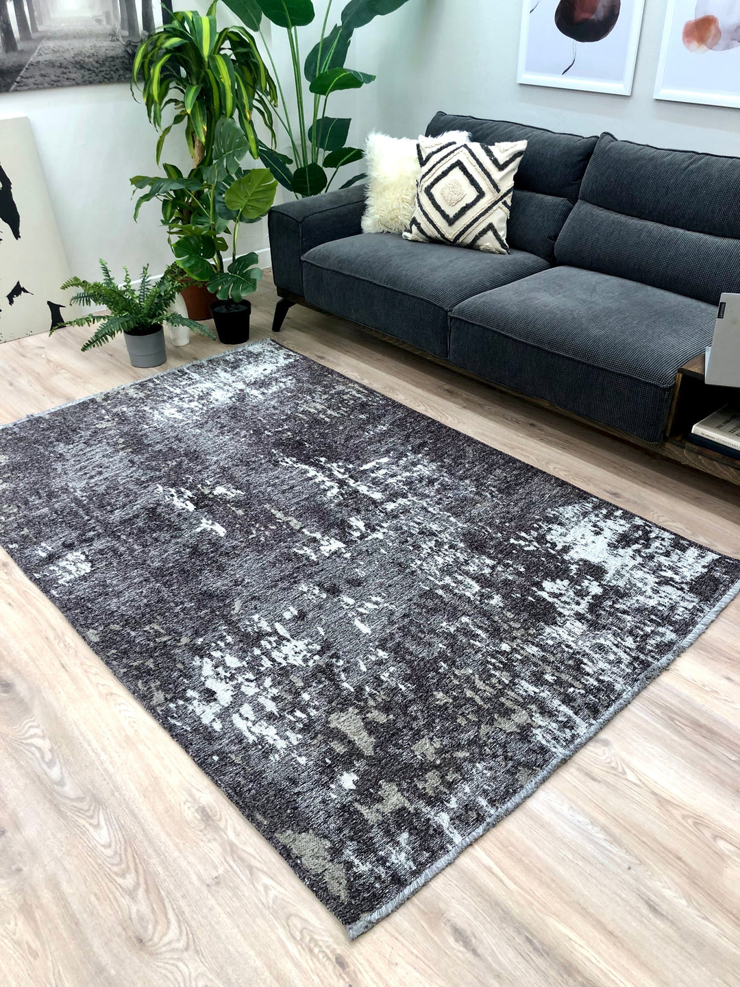 Reversible Abstract Light Gray Dark Gray Washable Area Rugs