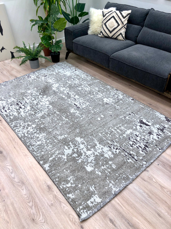 Reversible Abstract Dark Gray Light Gray Washable Area Rugs