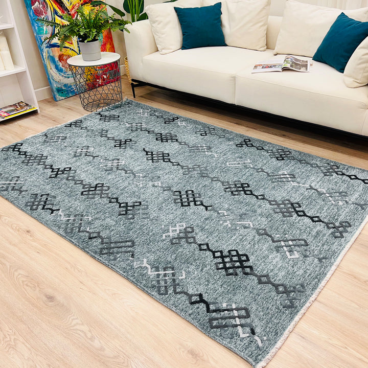 Boho Moroccan Bluish Gray Washable Area Rugs