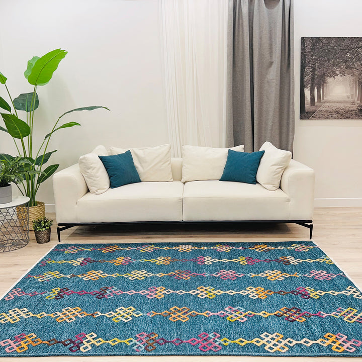 Boho Moroccan Royal Blue Washable Area Rugs