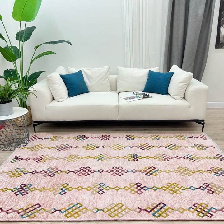 Boho Moroccan Pink Washable Area Rugs