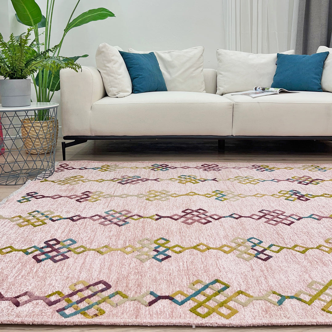 Boho Moroccan Pink Washable Area Rugs