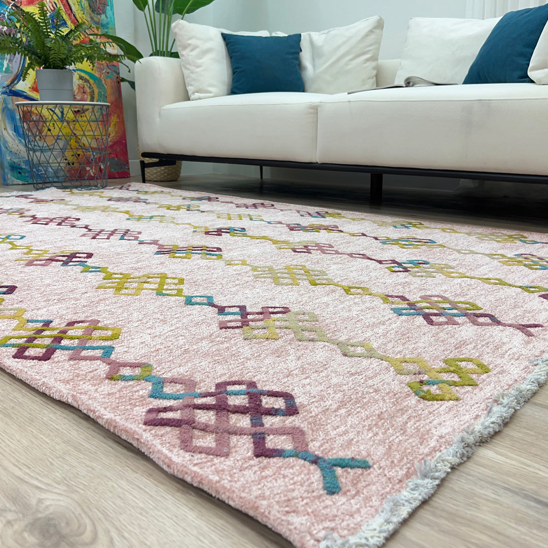 Boho Moroccan Pink Washable Area Rugs