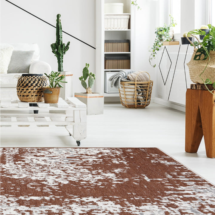 Reversible Abstract Beige Brown Washable Area Rugs