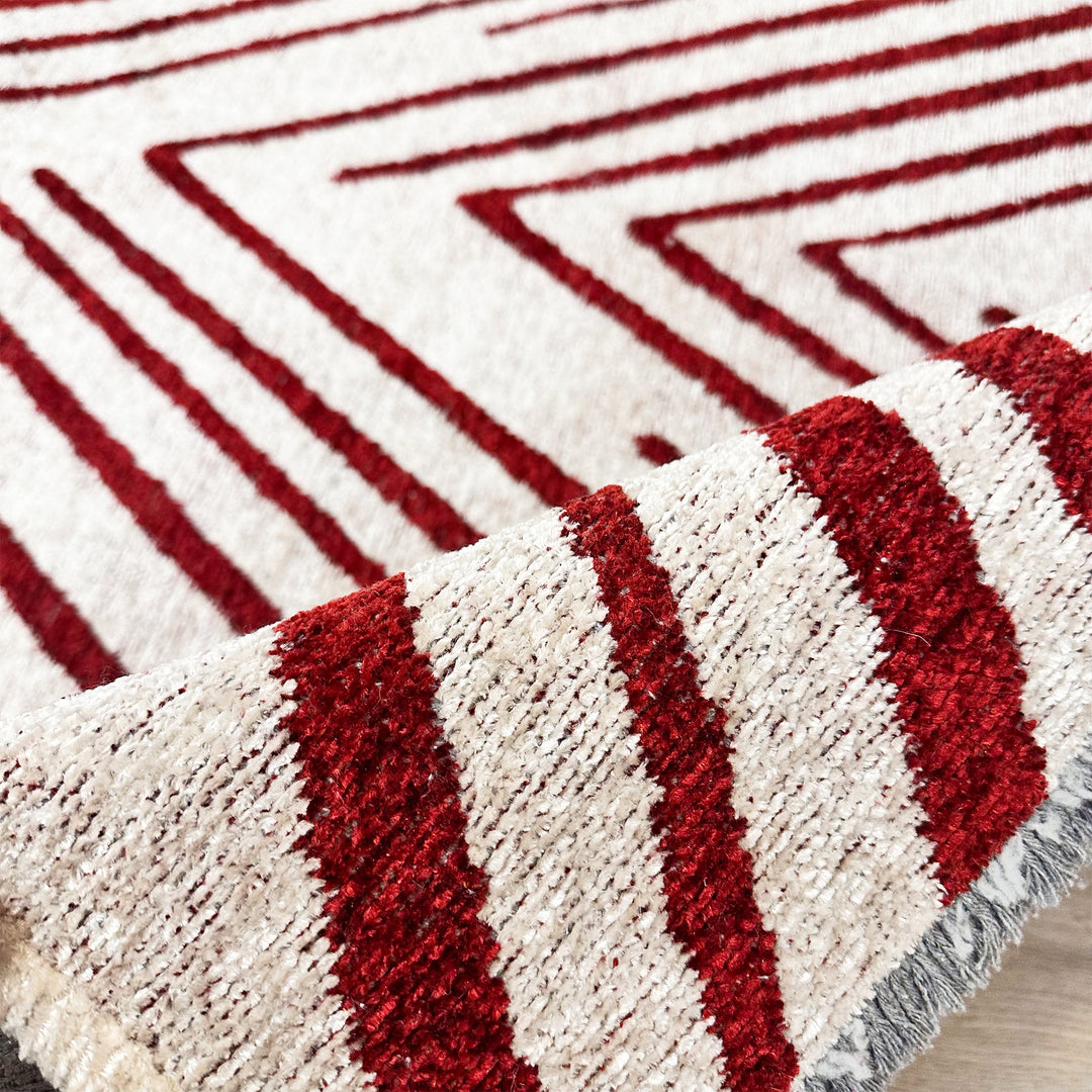 Geometric Cream Red Washable Area Rugs