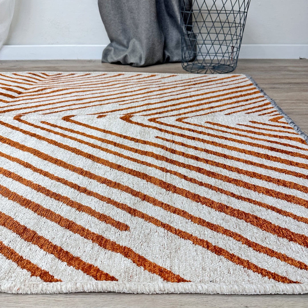 Geometric Cream Orange Washable Area Rugs