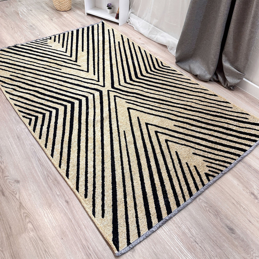 Geometric Orange Cream Washable Area Rugs