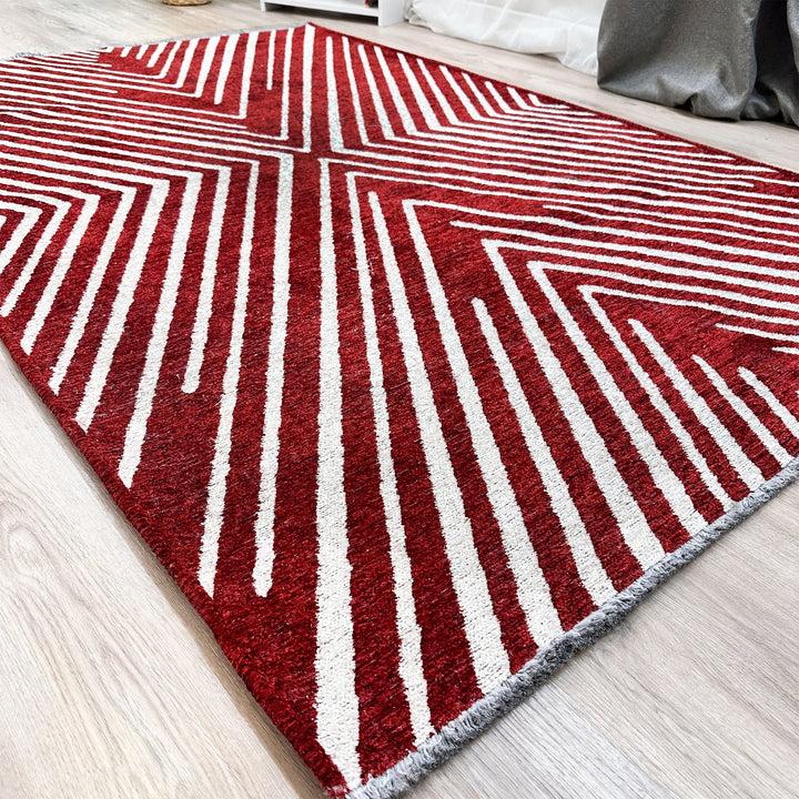 Geometric Cream Red Washable Area Rugs