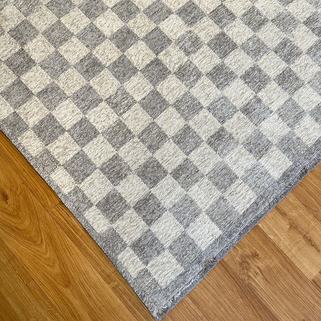 Checkered Gray White Washable Area Rugs