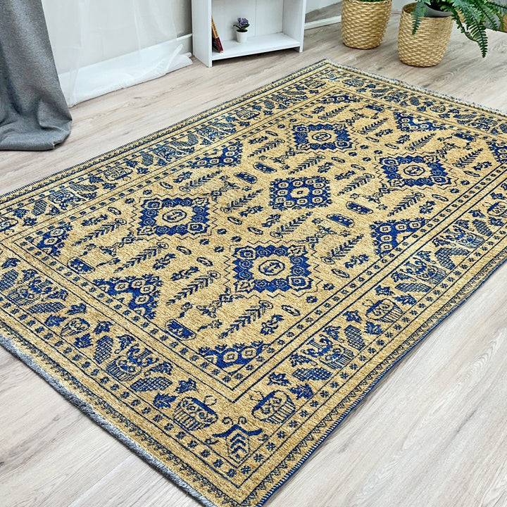 Vintage Beige Black Washable Area Rugs