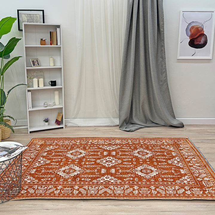 Vintage Orange Cream Washable Area Rugs