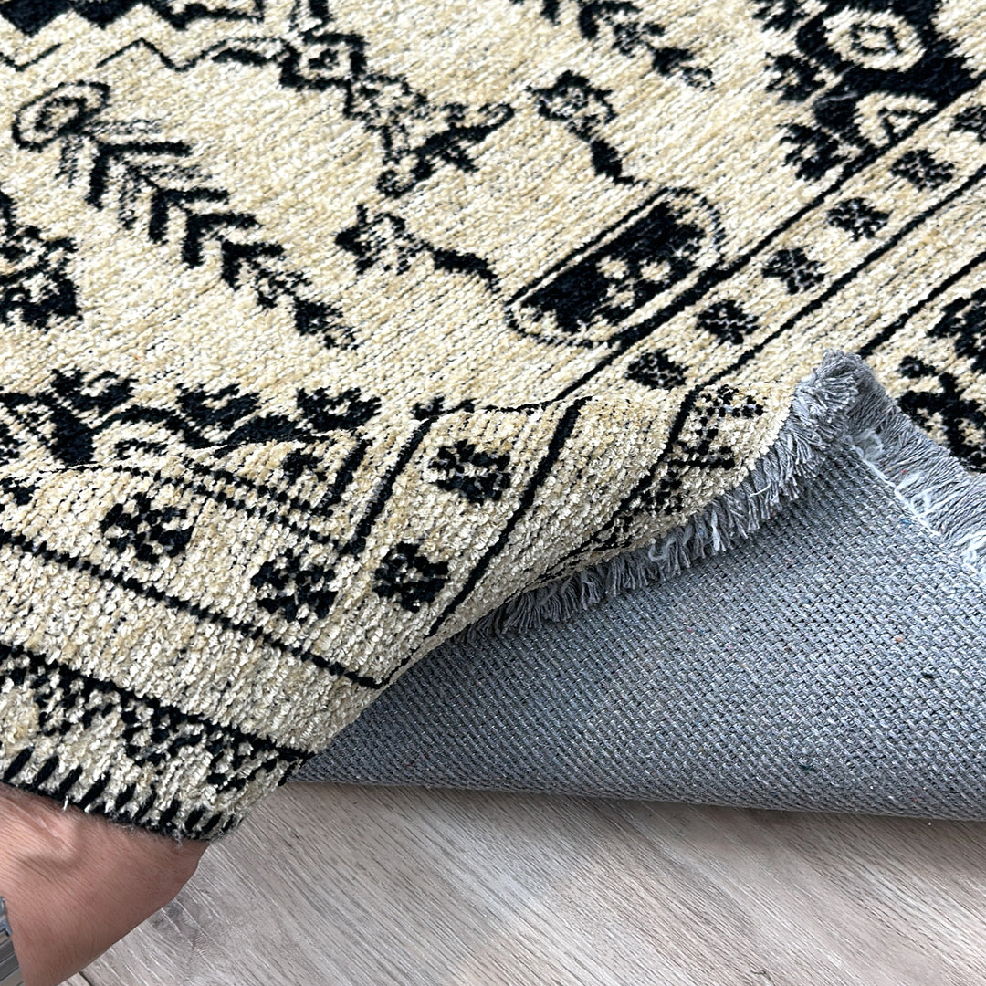 Vintage Beige Black Washable Area Rugs