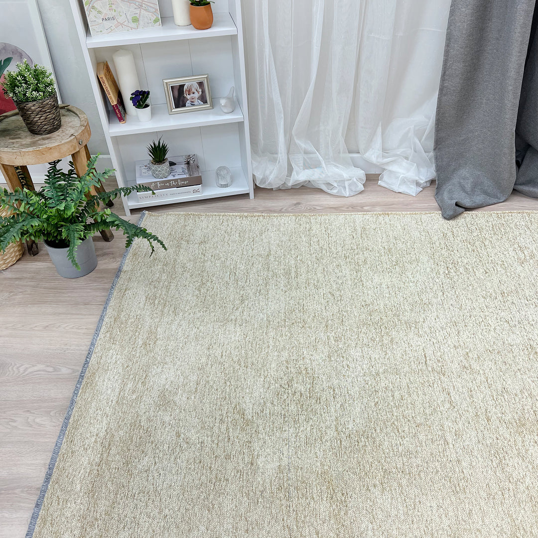 Solid Beige Washable Area Rugs