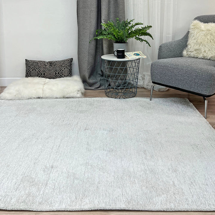 Solid Silver Gray Washable Area Rugs