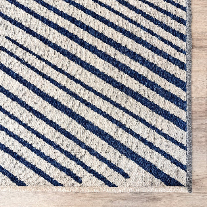 Geometric Cream Navy Blue Washable Area Rugs