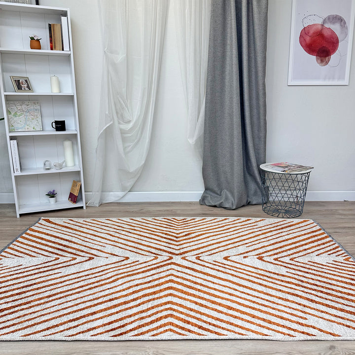 Geometric Cream Orange Washable Area Rugs