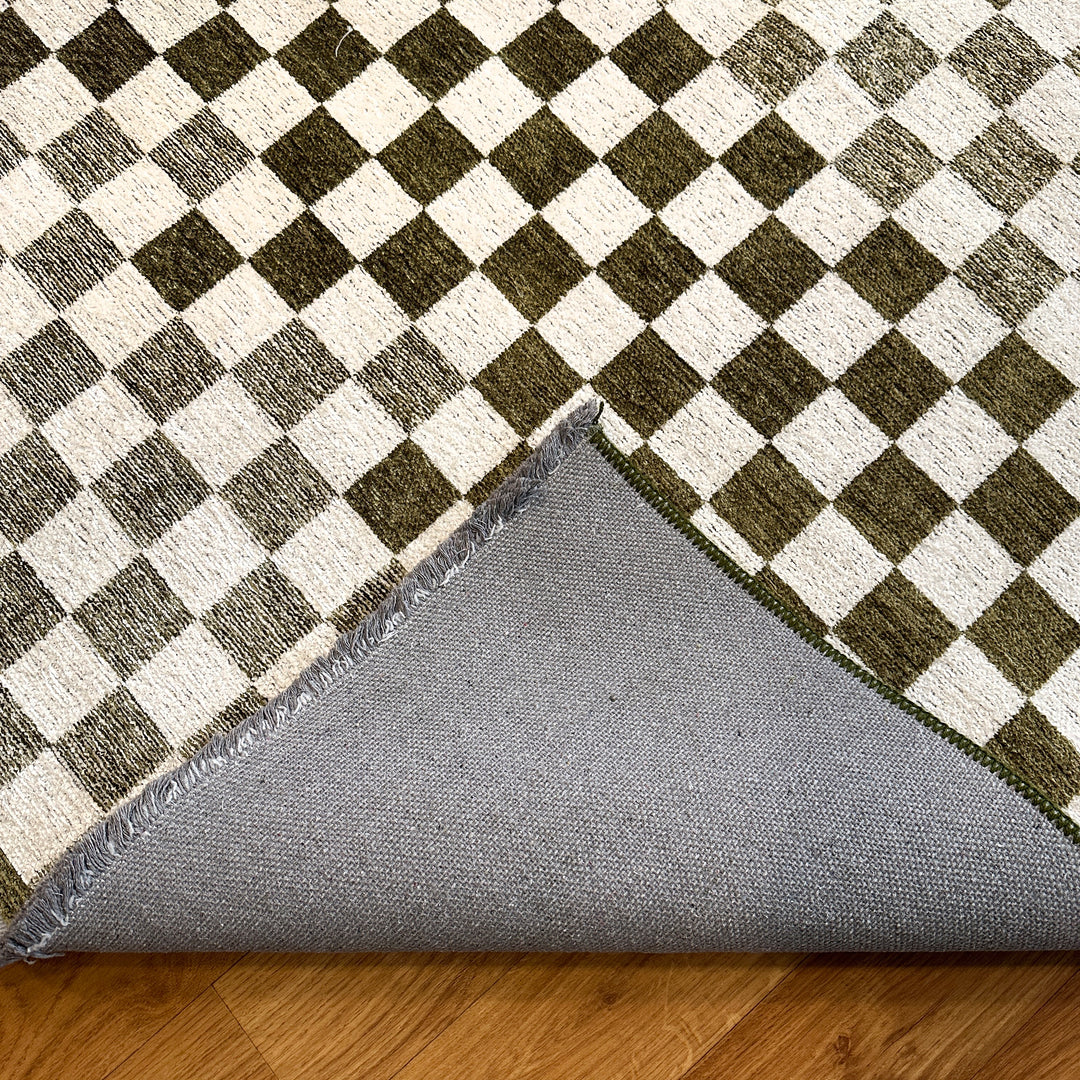 Checkered Green White Washable Area Rugs