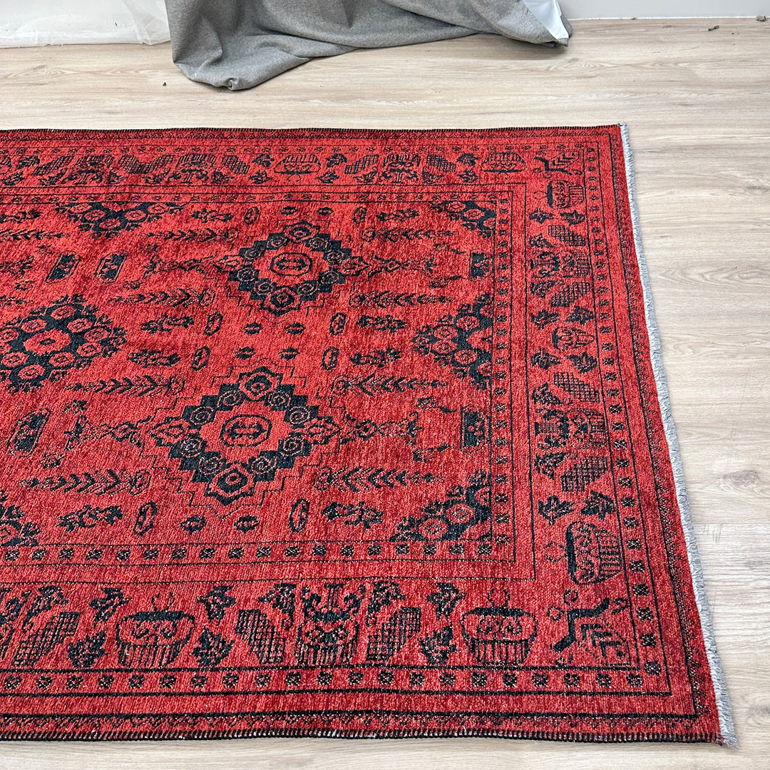 Vintage Red Black Washable Area Rugs