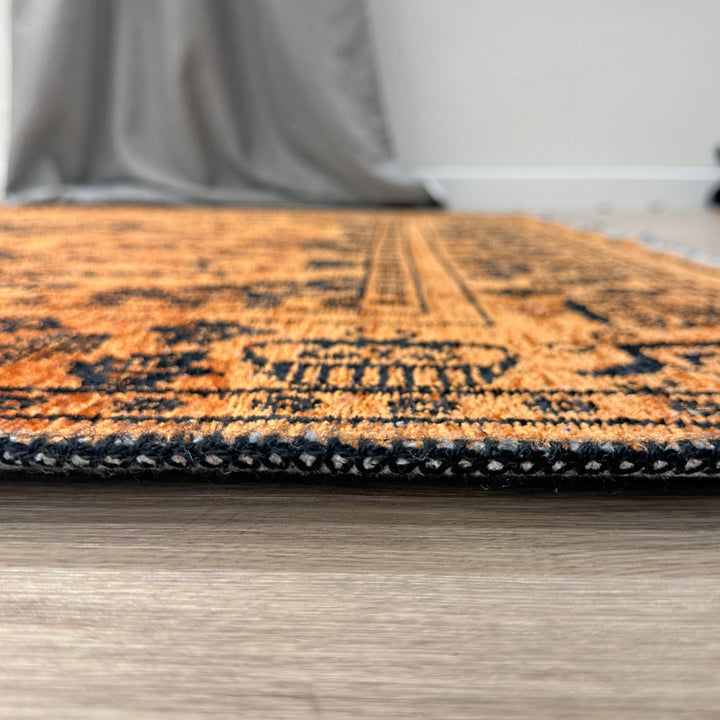 Vintage Orange Black Washable Area Rugs