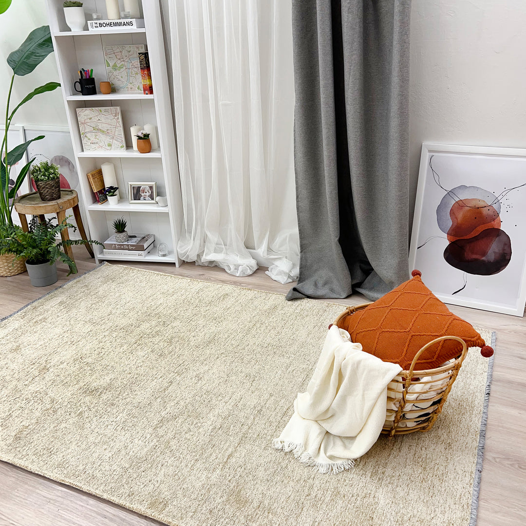 Solid Beige Washable Area Rugs