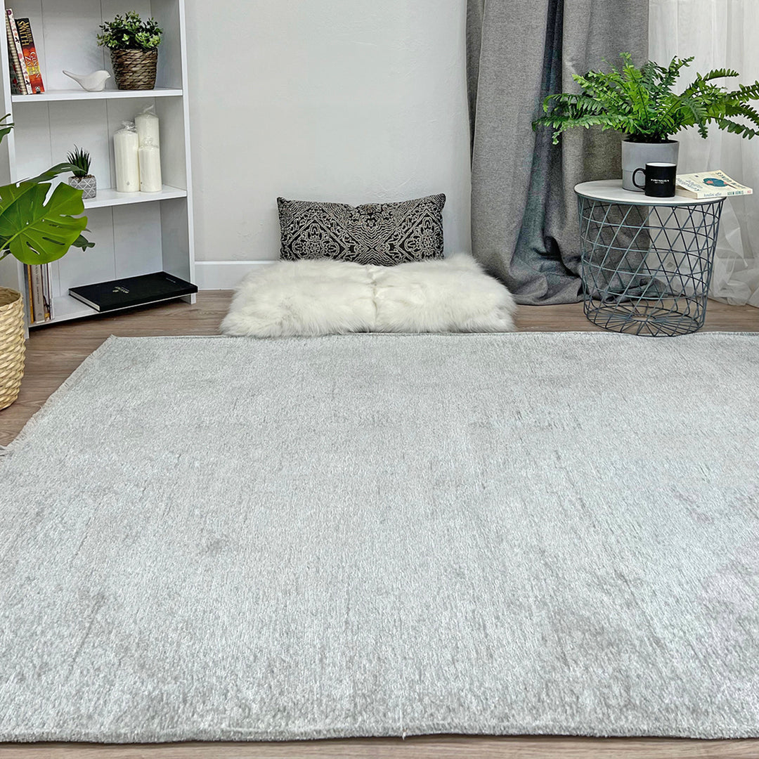 Solid Silver Gray Washable Area Rugs