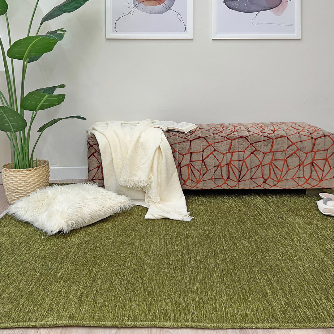 Solid Green Washable Area Rugs