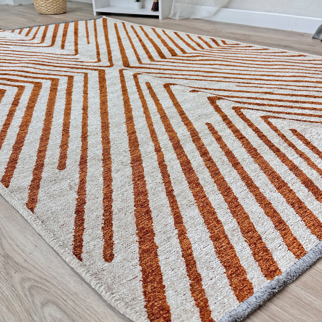 Alfa Rich cream orange area rugs are cotton, pet friendly, easy to clean, foldable and machine washable, but we recommend laundromat for large sizes! It is woven. It is odorless and lint-free. It is antibacterial and antiallergic. Alfa Rich area rugs have a low pile (0.50 inches). But wait, there's more! We're also offering FREE SHIPPING, making it even easier for you to bring a touch of timeless charm into your home.