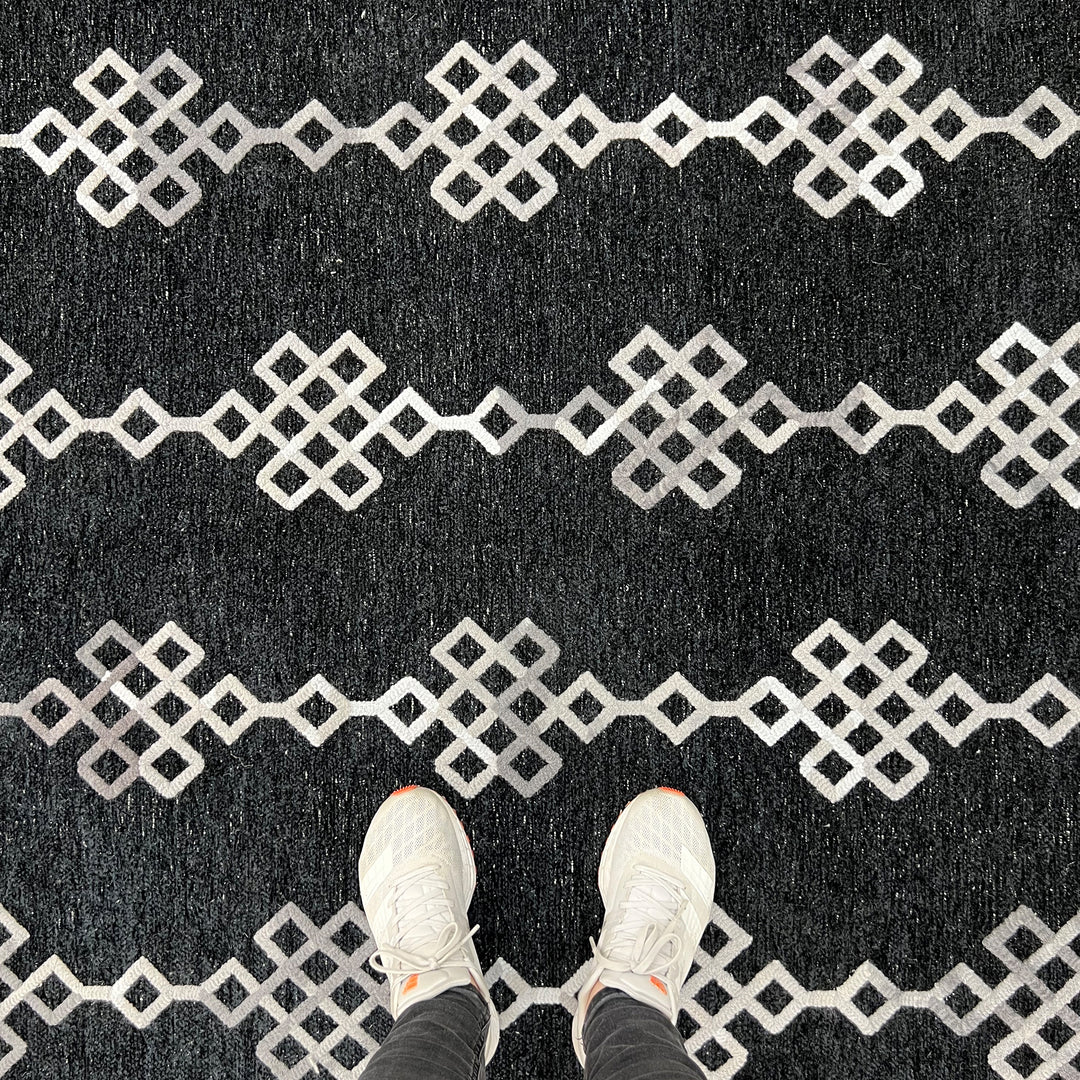 Boho Moroccan Black Washable Area Rugs