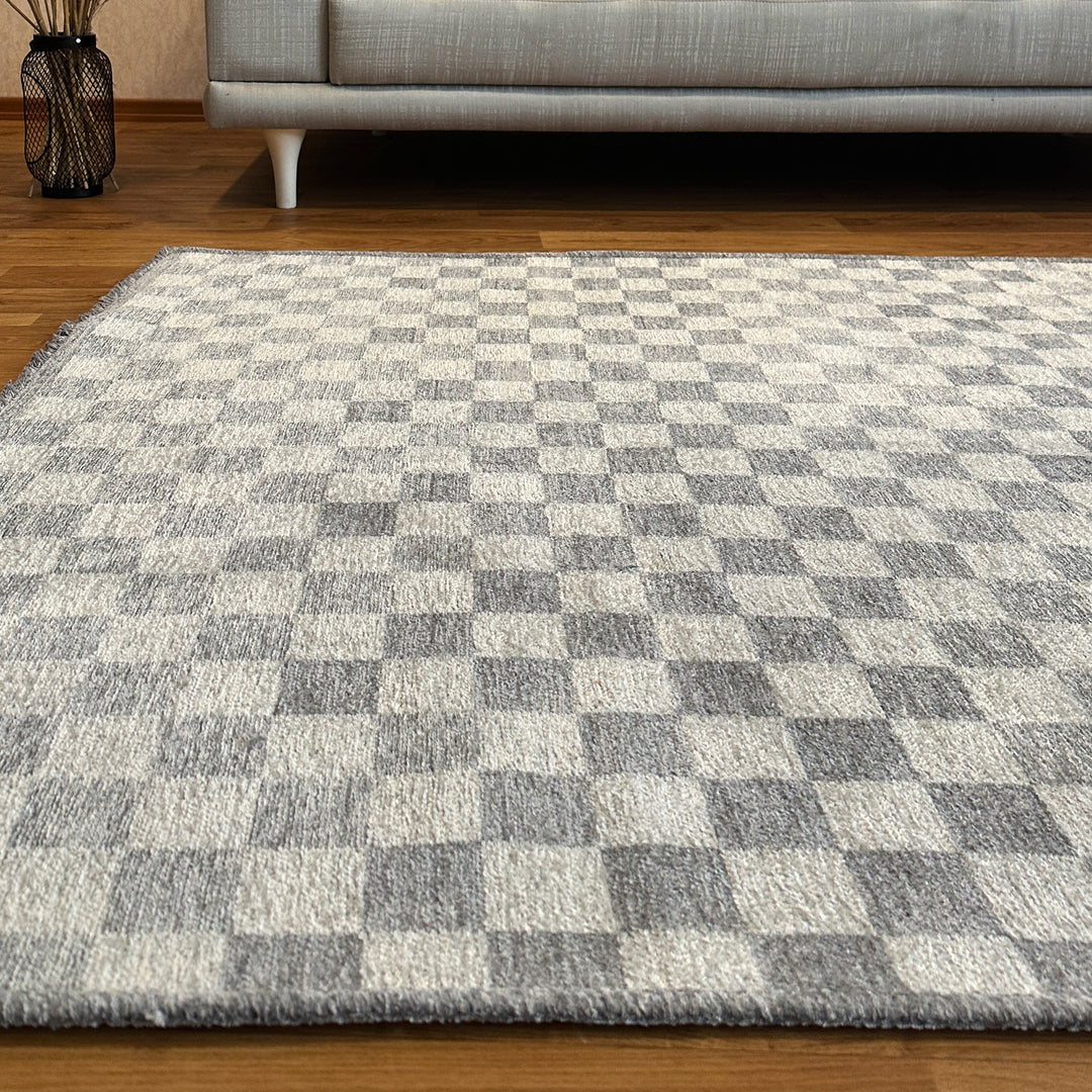 Checkered Gray White Washable Area Rugs