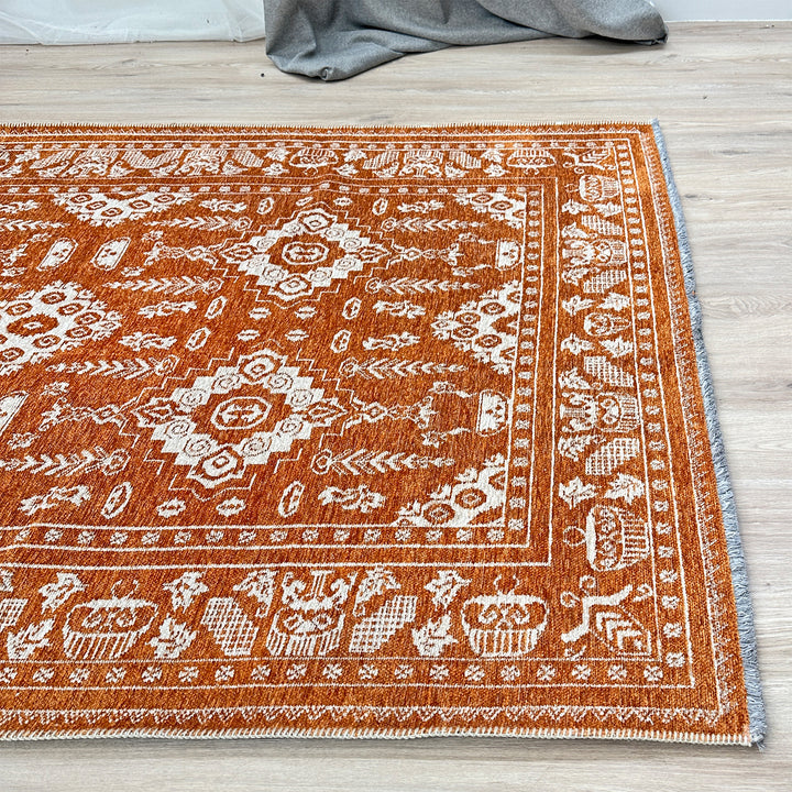 Vintage Orange Cream Washable Area Rugs