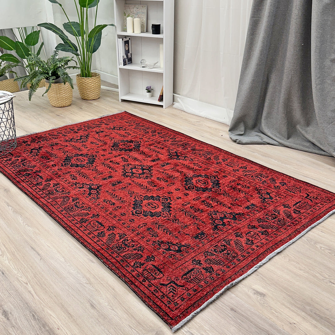 Vintage Red Black Washable Area Rugs