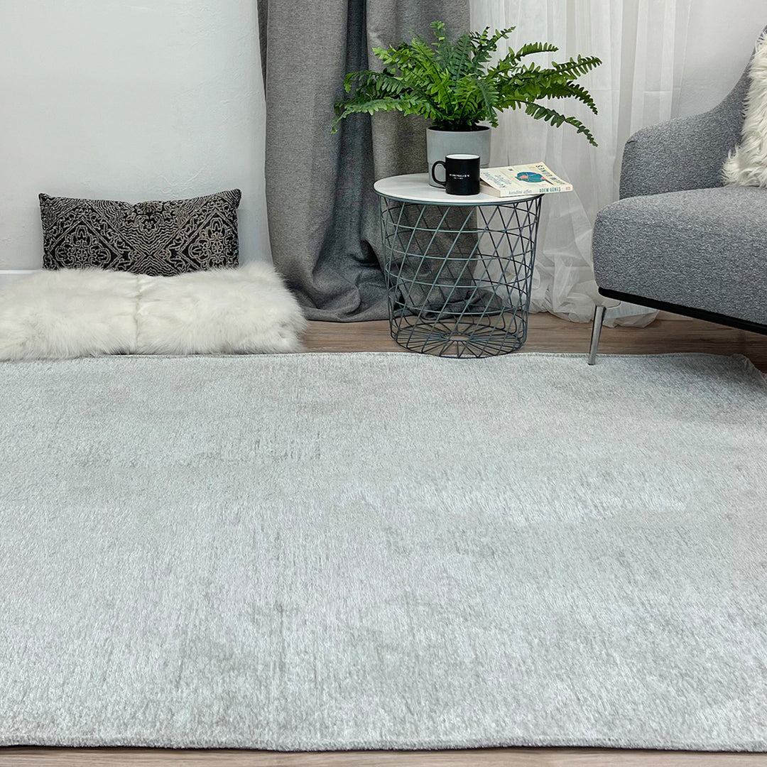 Solid Silver Gray Washable Area Rugs